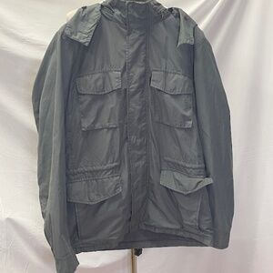 Gap Gray Windbreaker Jacket Hooded Size Large